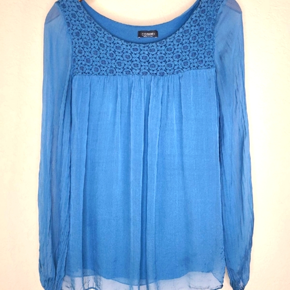 Cosmo Long Sleeve Silk and Lace Blouse. Fully line